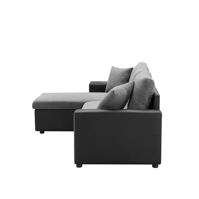92.5"Reversible Sleeper Sectional Sofa with storage and 2 stools Steel