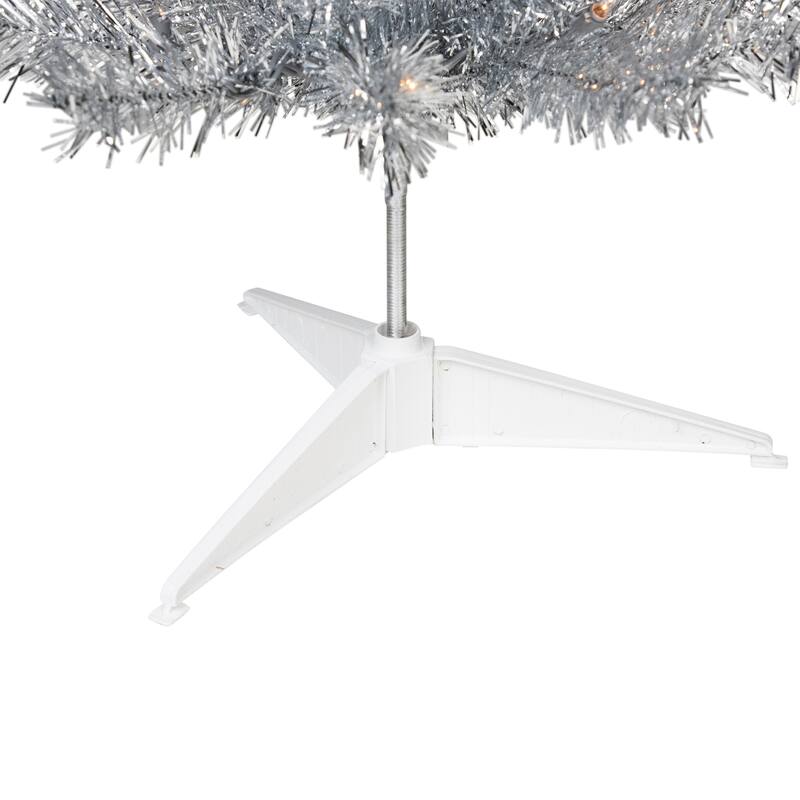 Pre-Lit Artificial Tinsel Christmas Tree - 3' - Silver - Clear Lights - 3 Foot