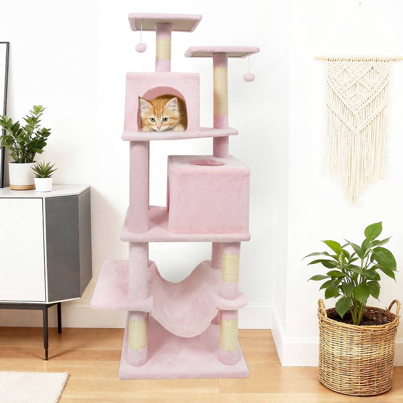 Gymax 57'' Cat Tree for Indoor Cats w/Dual Condos Hammock Sisal