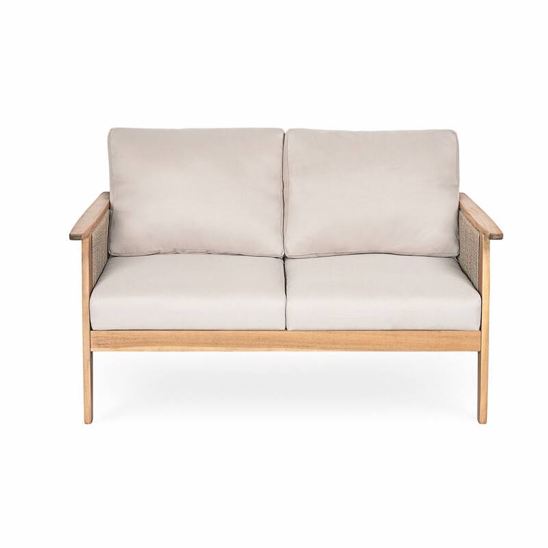 Christopher Knight Home - Modern Outdoor 2-Piece Acacia Wood Rope Patio Conversation Set with Water-Resistant Cushion