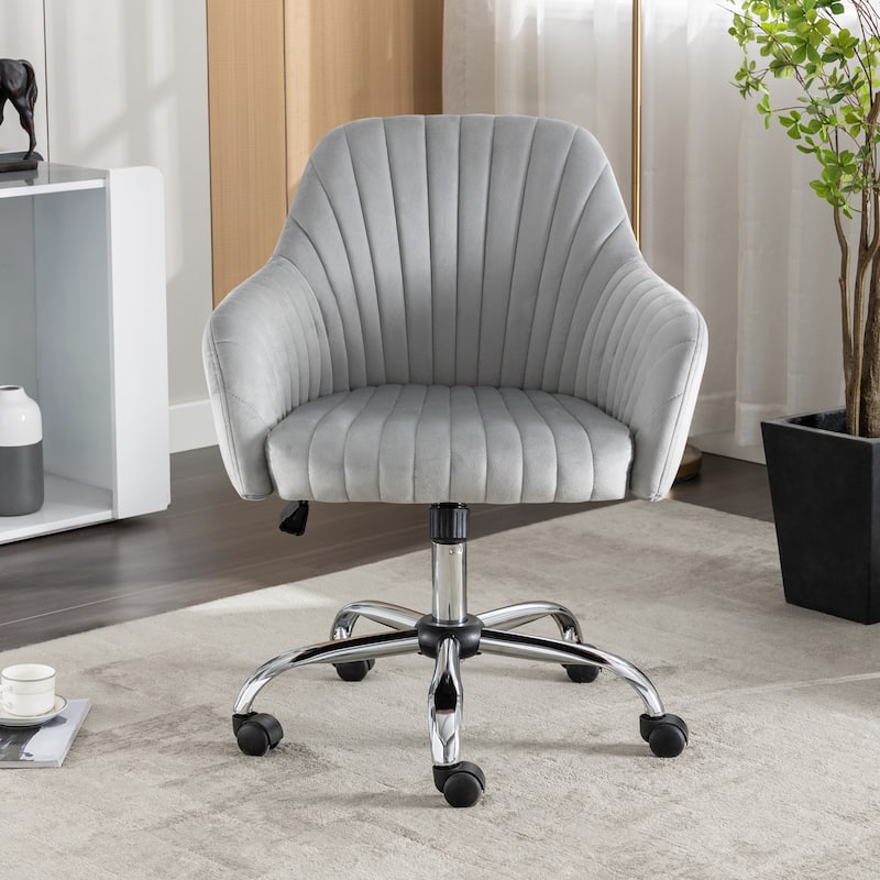 Light Gray Modern 25" Velvet Accent Chair with Stable Metal Base and 5 360° Rotating Casters - Light Gray