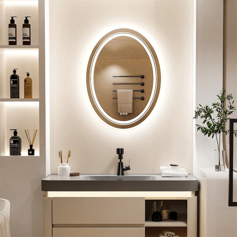 23.6x31.5 inch Oval Illuminated Bathroom Mirror Anti-Fog&Memorable