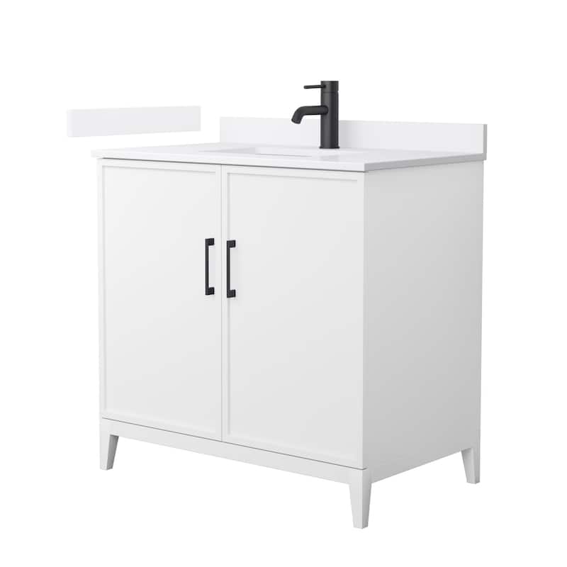 Elan 36-inch Single Vanity, Cultured Marble Top - White, Black Trim, White Cultured Marble Top