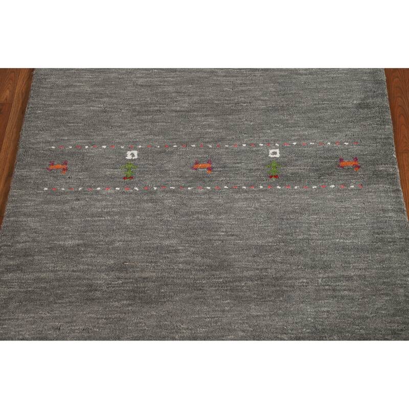 Hand Knotted Oriental 100% Wool Carpet Tribal Animal Pictorial Greys & Charcoal Gabbeh Area Rug - 4' 11'' X 3' 0''