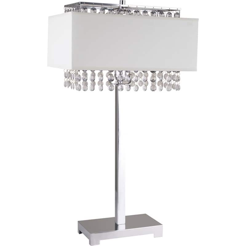 28" Tall Modern Silver Table Lamp with Faux Crystal Accents and White Rectangular Fabric Shade - 27.5"H x 9"W x 15"D