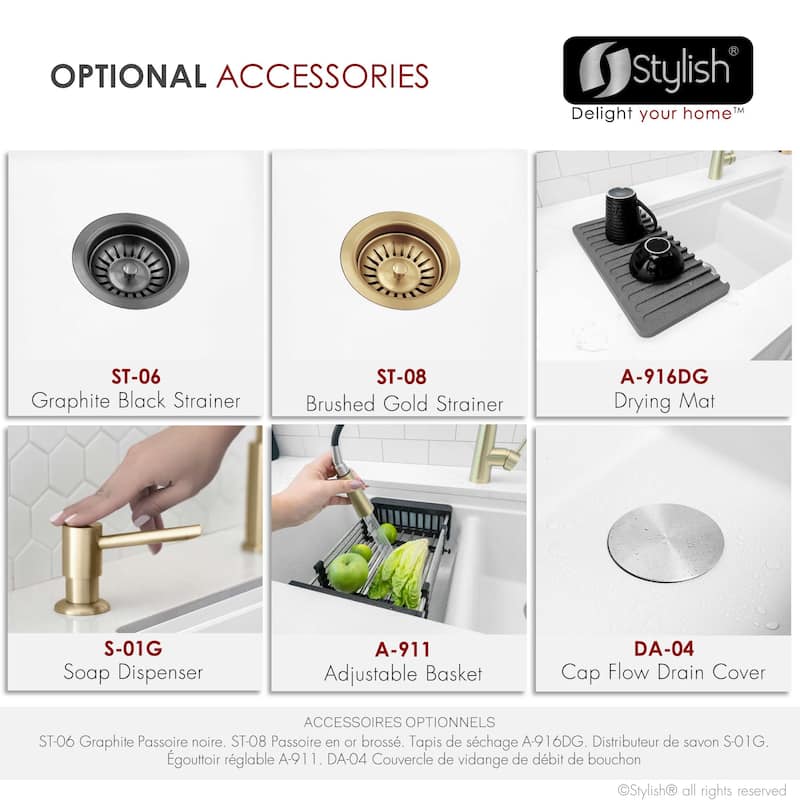 STYLISH Dual Mount 33" Double-Bowl Composite Granite Kitchen Sink - 33" x 18" x 9.5"