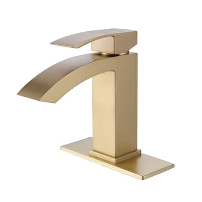 Brushed Gold Square Single Hole Single Handle Bathroom Faucet with Cover