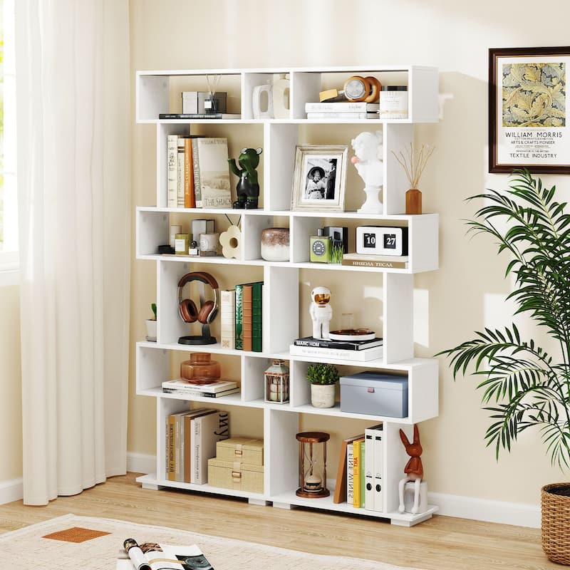 Gymax 2PCS 6-tier Storage Bookshelf Tall Display Shelf w/