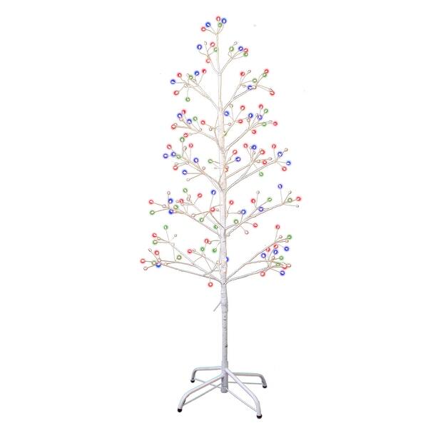 slide 1 of 1, Kurt Adler 4-Foot White Birch Twig Tree with Multi-Color 8-Function Lights - 4'