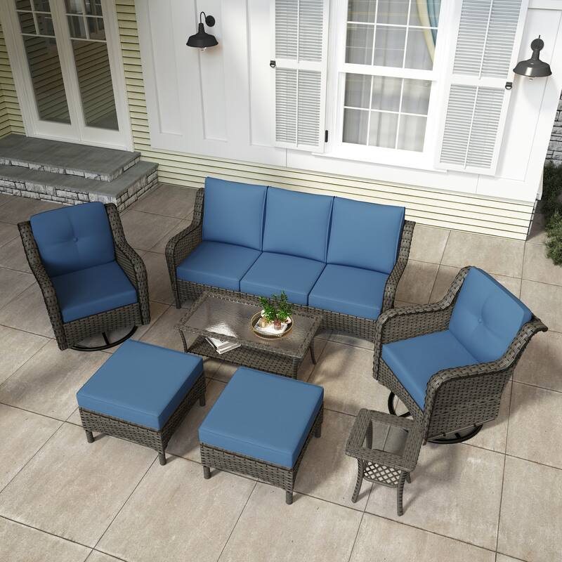 9-piece Rattan Conversation Set Wicker Sectional Patio Sofa Set