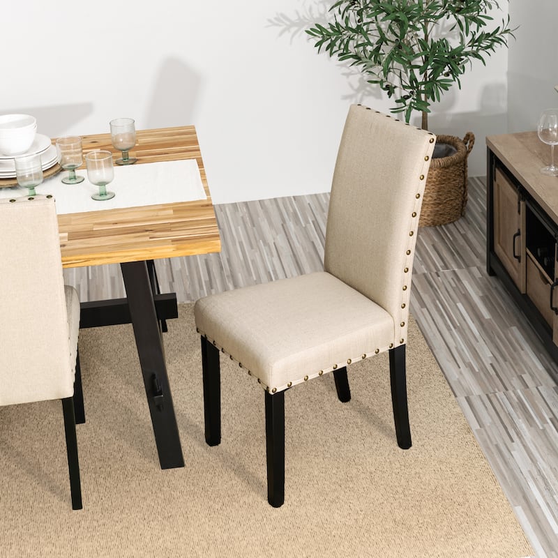 Glitzhome Modern High Back Linen Upholstered Dining Chairs with Adjustable Footpads