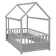 preview thumbnail 23 of 35, Wooden Floor Bed with House Roof Frame and Guardrails