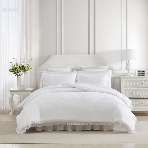 Laura Ashley Eyelet Ruffle White Microfiber Comforter Set