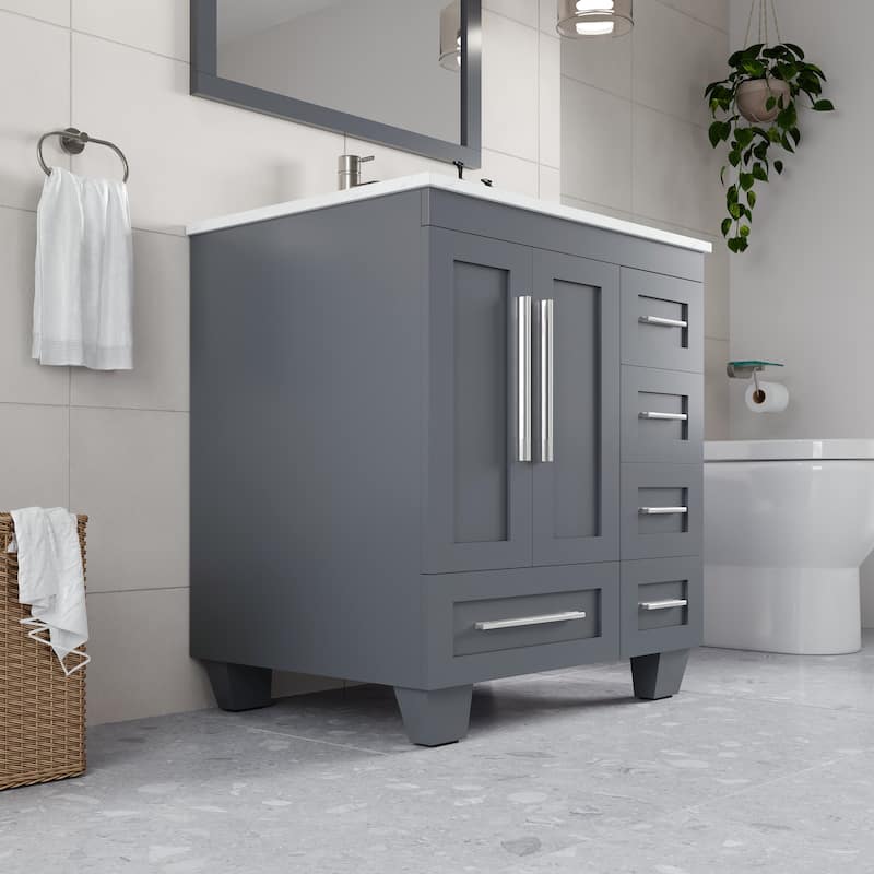 Eviva Loon 30"W Bath Vanity with Carrara Quartz Vanity Top & Undermount Sink