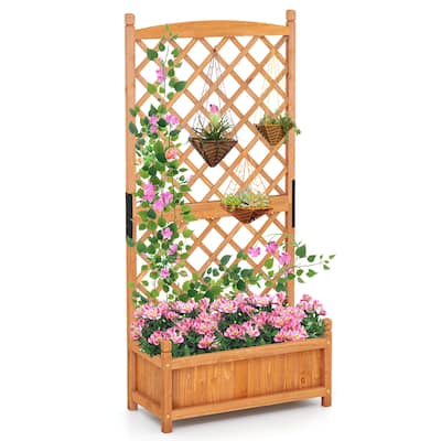 Gymax 60'' Tall Raised Garden Bed w/ Diamond Lattice Trellis Drainage