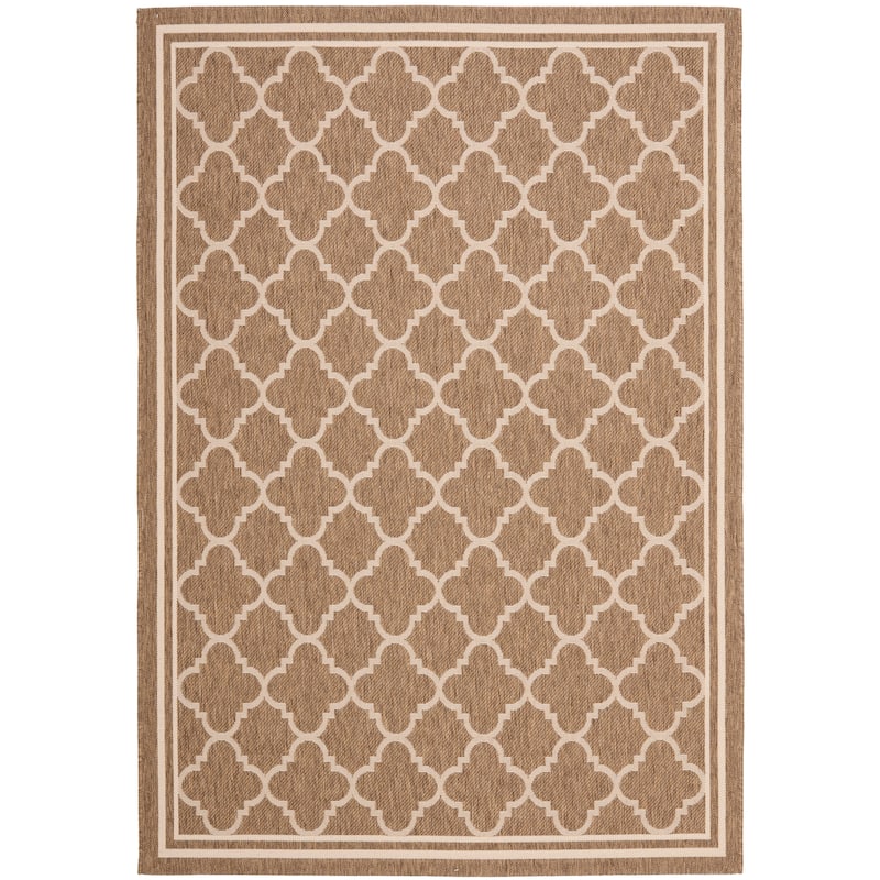 SAFAVIEH Courtyard Kristelle Indoor/ Outdoor Waterproof Patio Backyard Rug - 5'3" x 7'7" - Brown/Bone