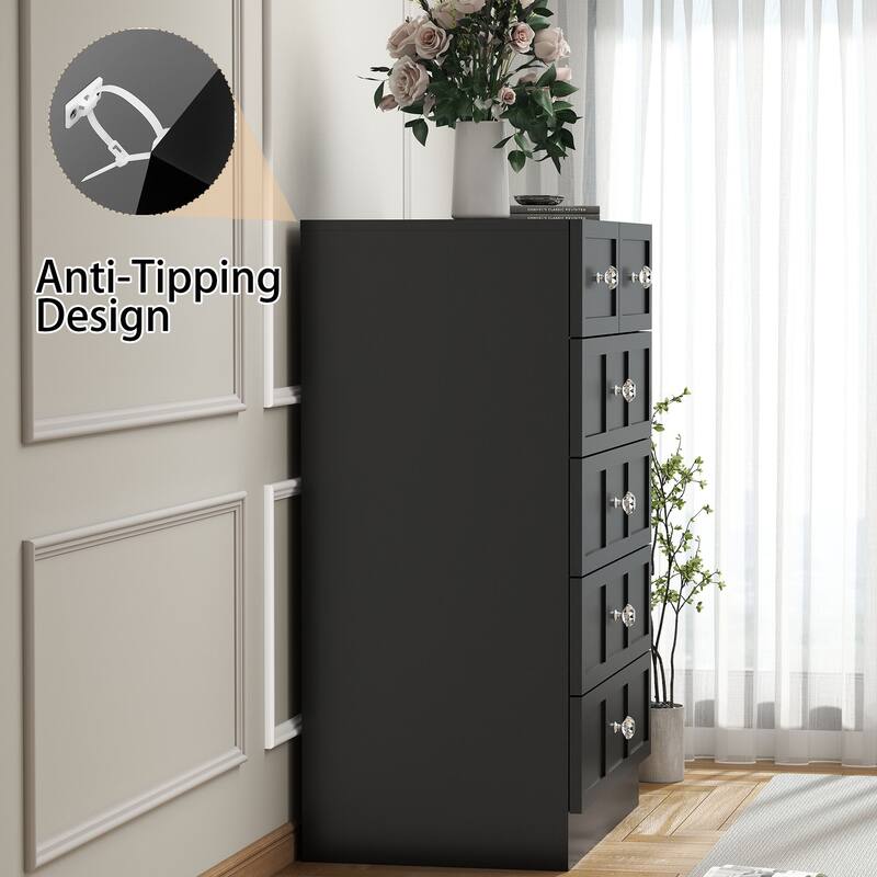 6 Drawer Wood Dresser with Fluted Panel Storage Organizer for Bedroom