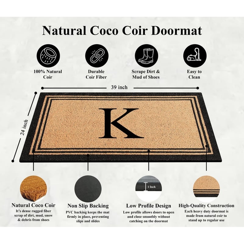 A1HC Natural Coir Doormat with Heavy Duty PVC Backing,0.75 Inch Pile Height, Perfect for Outdoor Use