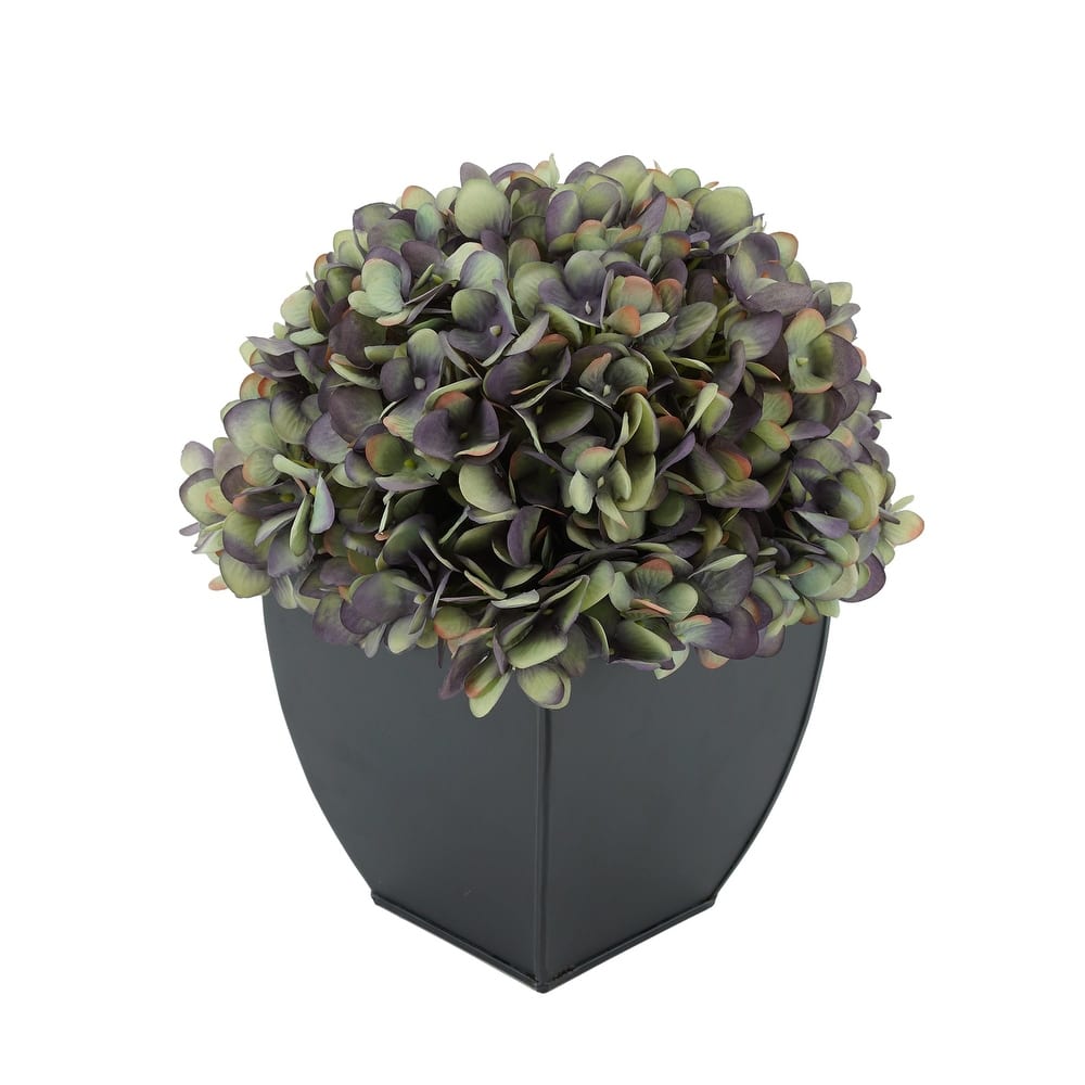 Faux Hydrangea in Black Tapered Zinc Cube