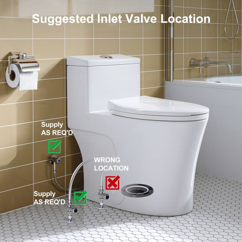 HOROW White One Piece Dual Flush Elongated Toilet 10 Inch Rough In 0.8/1.28 GPF WaterSense - N/A