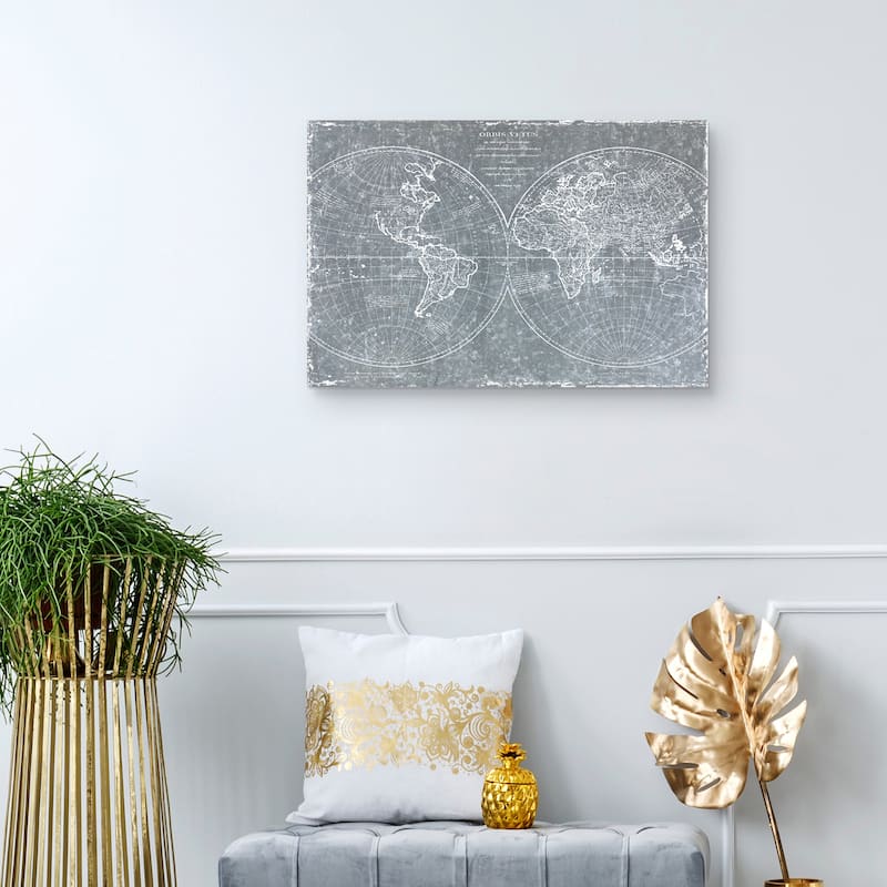 Galvanized World Map by CAD Designs Canvas Art Print