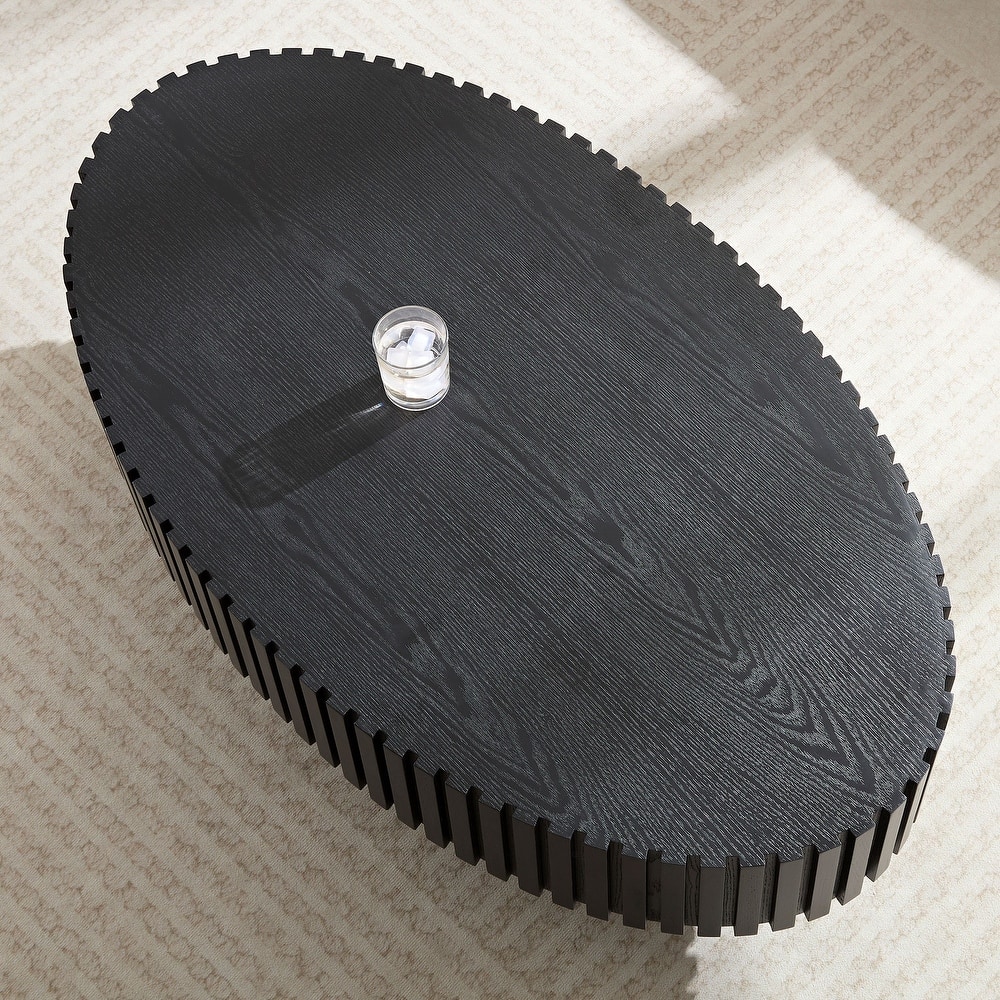 Modern Handcraft Drum Coffee Table Length 43.7 inch Ellipse Coffee Table for Living Room