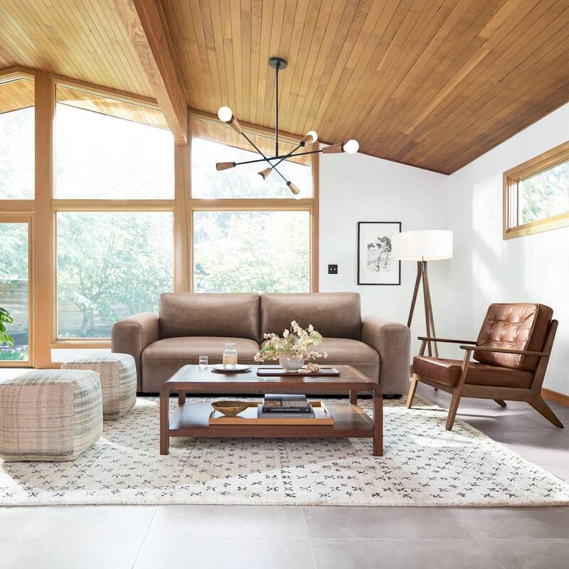 95" Oversized 3-Seater Sofa - Extra Deep Seats & Wide Arms, Down-Filled PU Leather Couch for Living Room, Apartment