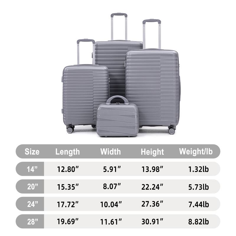 14IN 20IN 24IN 28IN 4 pcs/set in PP Spinner Wheel Luggage, Carry on Suitcase, Iron Pull Rod, Combination Password Lock