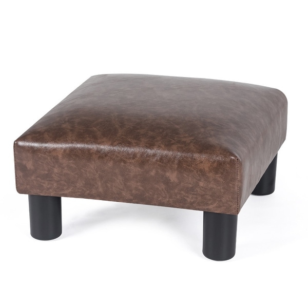 Adeco Distressed Brown Faux Leather Ottoman Footrest Stool On
