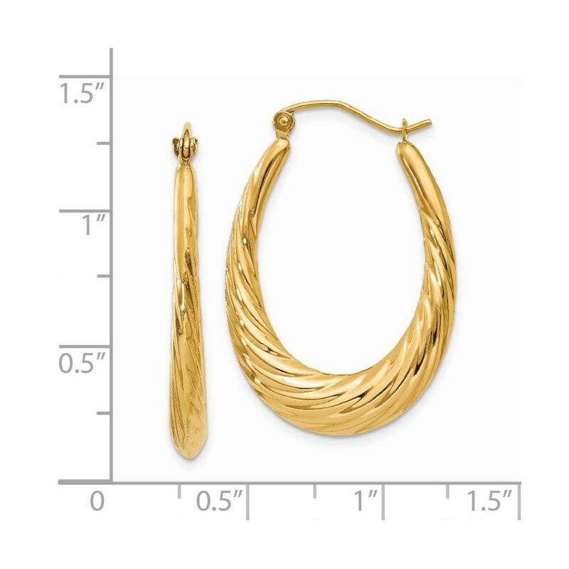Curata 14k Yellow Gold Hinged Post Polished Twisted Oval Hollow Hoop Earrings - 32x22mm