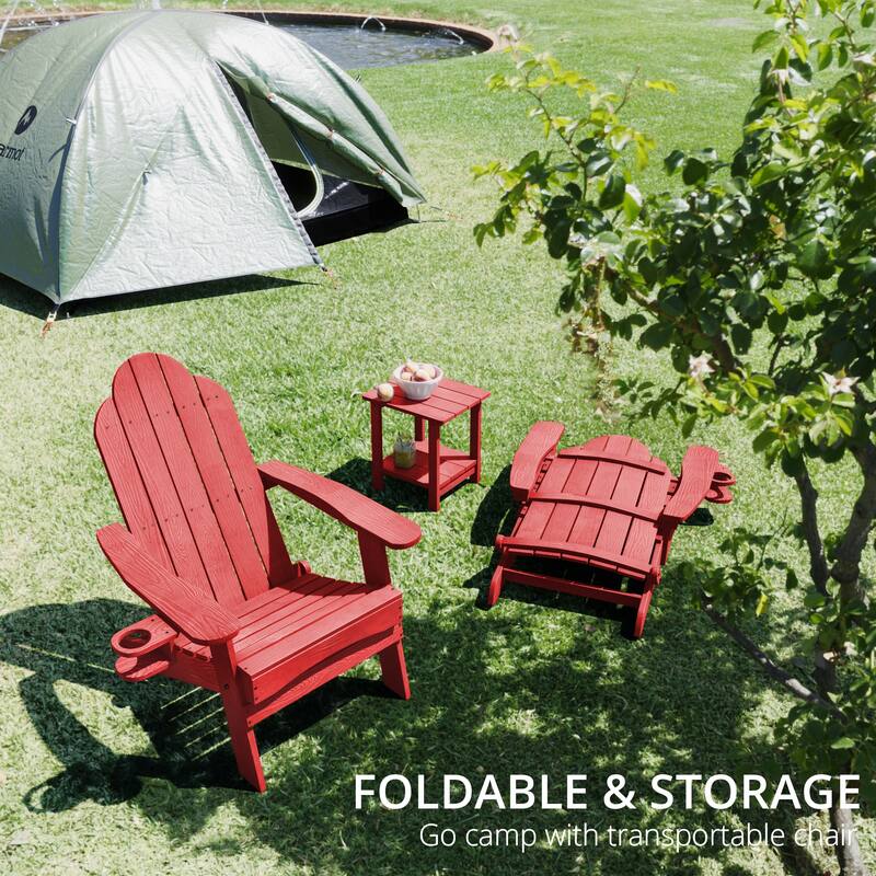 All-Weather Folding Plastic Outdoor Patio Adirondack Chairs With Cup Holder Set of 2 - 35"D x 30"W x 36.2"H