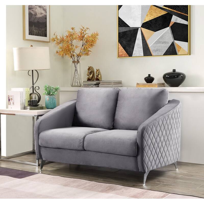 55" Gray Velvet Modern Chic Loveseat Couch