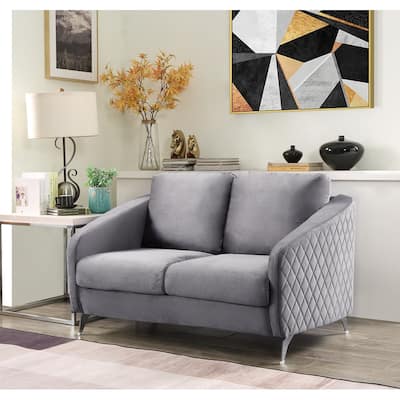 55" Gray Velvet Modern Chic Loveseat Couch
