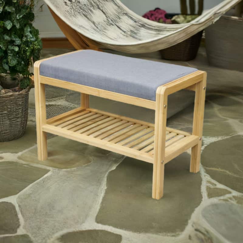 Ecostyle Solid Bamboo Padded Bench with Slatted Shelf