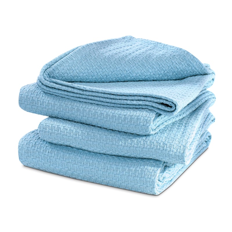 100% Cotton Blanket Basket Weave Stylish Design Soft Cozy Comfortable All Season Light Weight Spread Quilt Bed & Couch/Sofa - TWIN - BLUE