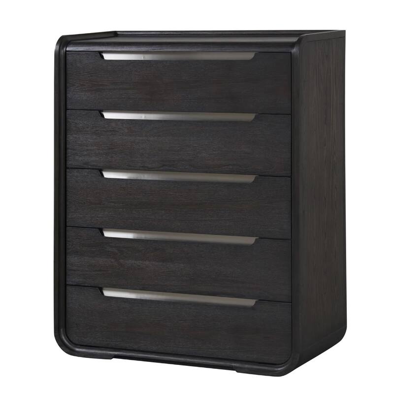 Osko 5 Drawer Tall Dresser Chest, Black Solid Poplar Wood with Steel Trim