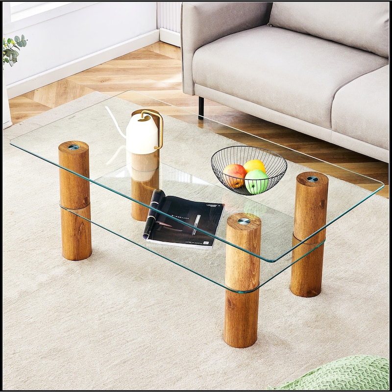Double-layer Transparent Tempered Glass Coffee Table