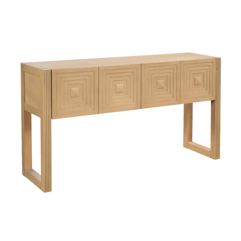 Christopher Knight Home - Modern Geometric Carved Console Table with Soft-Close Drawers & Fluted Legs for Living Room, Hallway