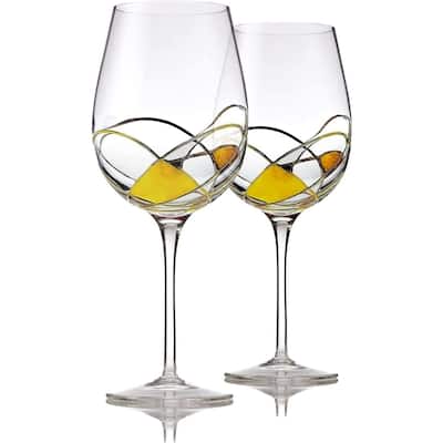 Set of 2 Hand Painted Wine Glasses - 9"H