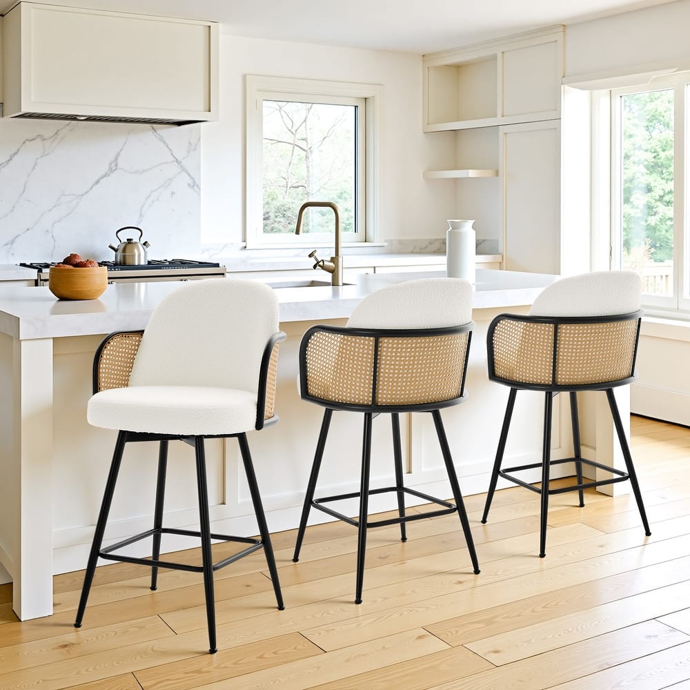 26" Swivel Boucle Fabric Upholstered Bar Stool - 38.2"H x 21.5"W x 23.2"D