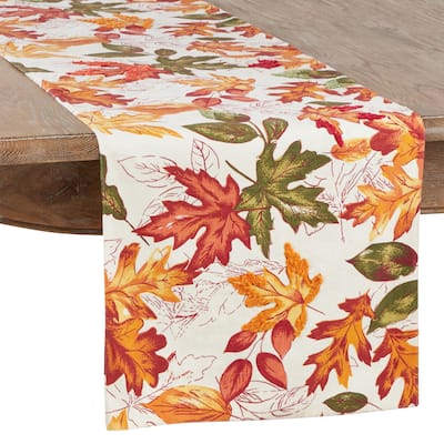Autumn Table Runner With Embroidered Leaves Design