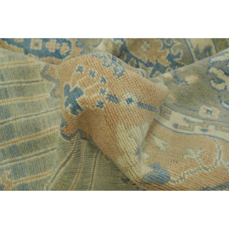 Vegetable Dye Wool Oushak Turkish Area Rug, Floral Geometric Carpet - 10' 0'' X 8' 3''