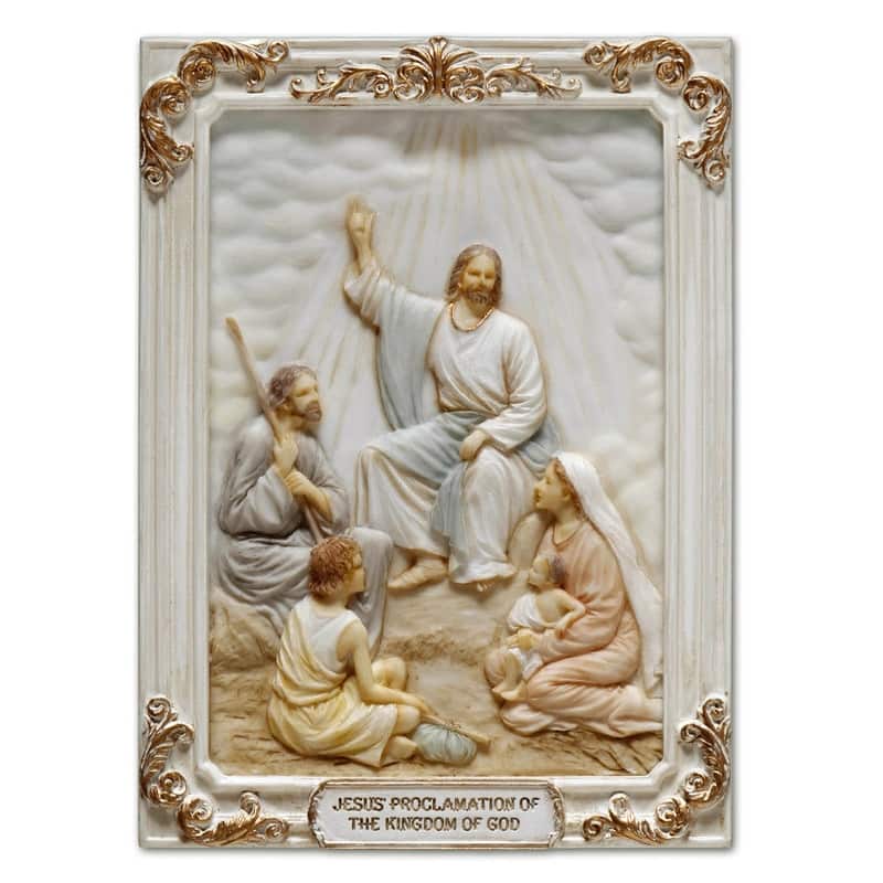 4.1 inches Length Polyresin Luminous Mysteries Jesus Proclamation of the Kingdom of God White and Gold Finish Figurine