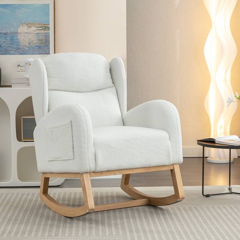 Modern Teddy Fabric Rocking Chair With Packet Wood Leg