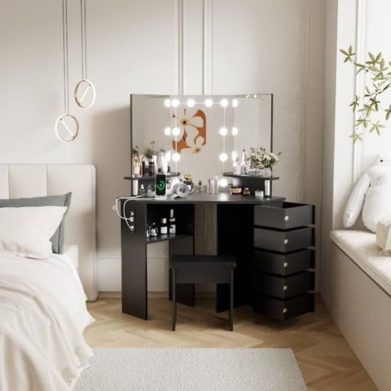 Makeup Vanity Desk with Lights & Power Outlet