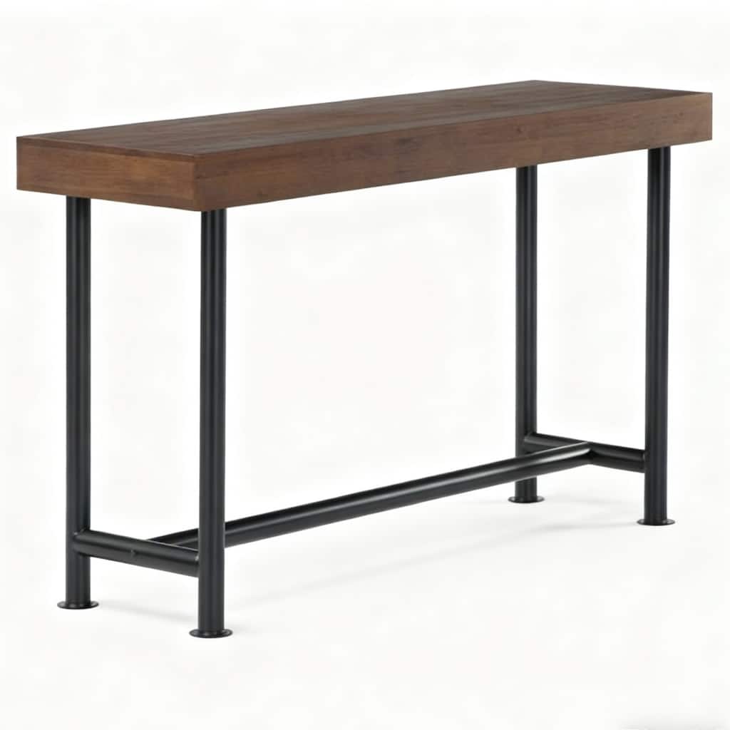 63-Inch Solid Wood Bar Height Dining Pub Table with Metal Frame
