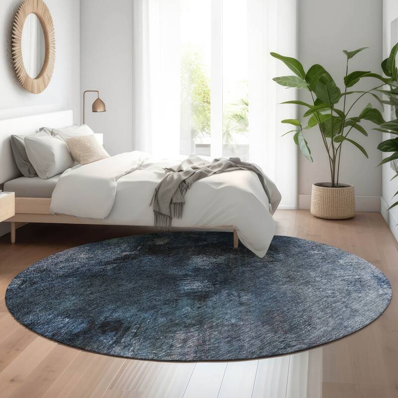 Premium Washable Super Soft Contemporary Abstract Mayfield Rug - Blue - 8' x 8' - Round