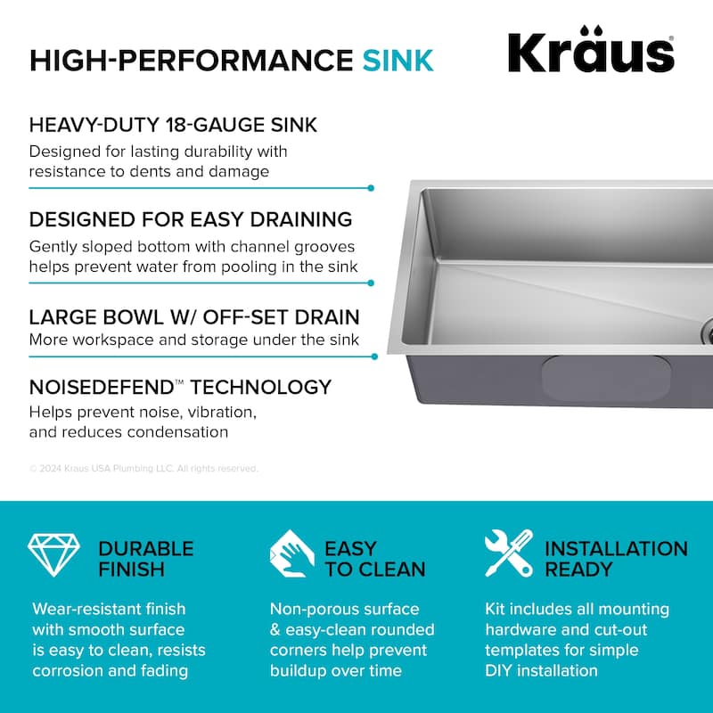 KRAUS Fairlane Undermount 18 Gauge Stainless Steel Kitchen Sink