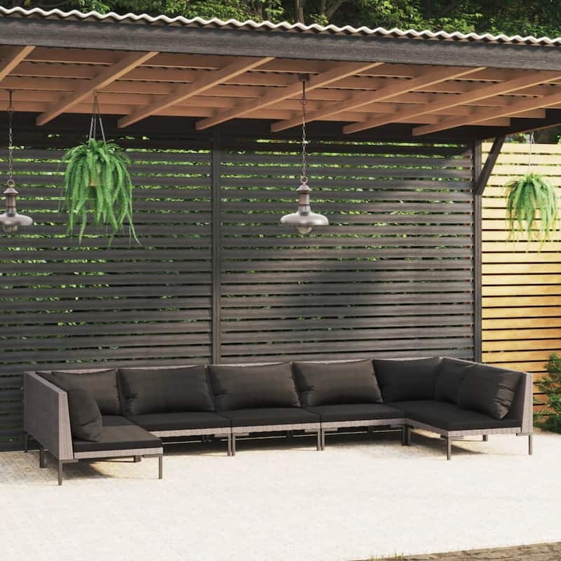 vidaXL Patio Lounge Set Outdoor Sectional Corner Sofa Poly Rattan Dark Grey - 27.6" x 27.6" x 24"