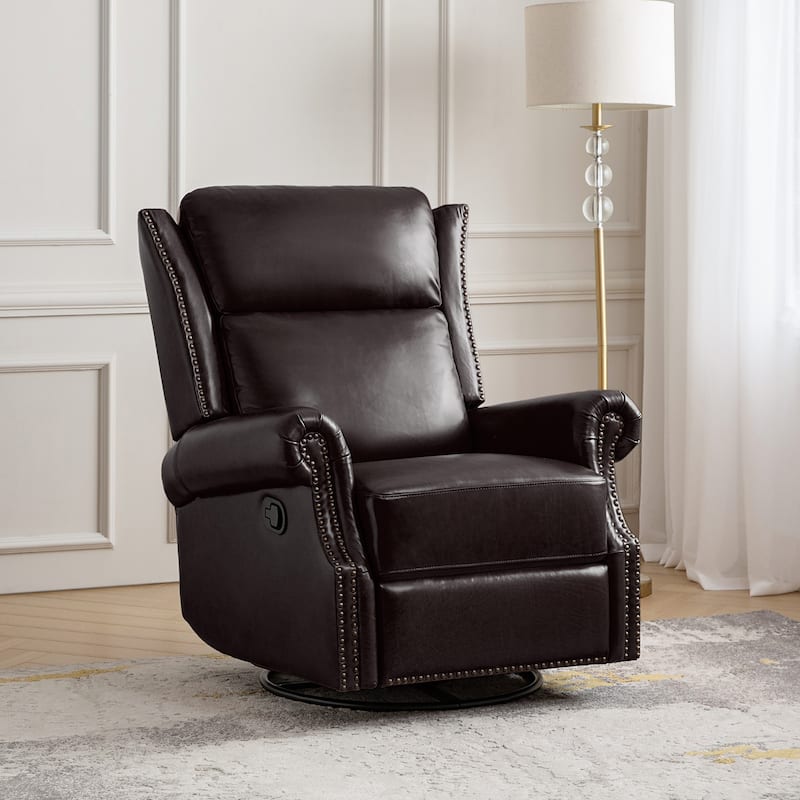 Viviana Traditional Genuine Leather Manual Swivel Glider Recliner by HULALA HOME - Espresso